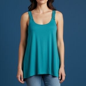 MOON & SKY Teal Crochet Lace Assymetric Camisole Slip Tank Top